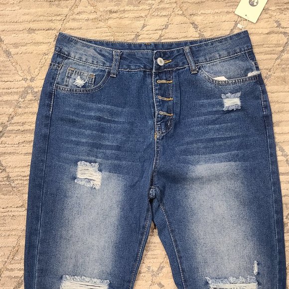 * blue denim ripped flare jeans - Picture 5 of 6